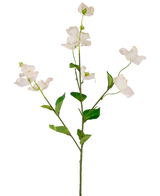Het Kunst kornoelje Real Touch Wit/roze 74cm heeft een enkele lange steel met verschillende lichtroze en witte kornoelje bloemen en groene bladeren, perfect voor decoratief gebruik.