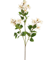 De Kunstbloem Lagerstroemia 92 cm wit heeft één lange steel met meerdere trossen witte bloemen en groene bladeren, tegen een effen witte achtergrond.